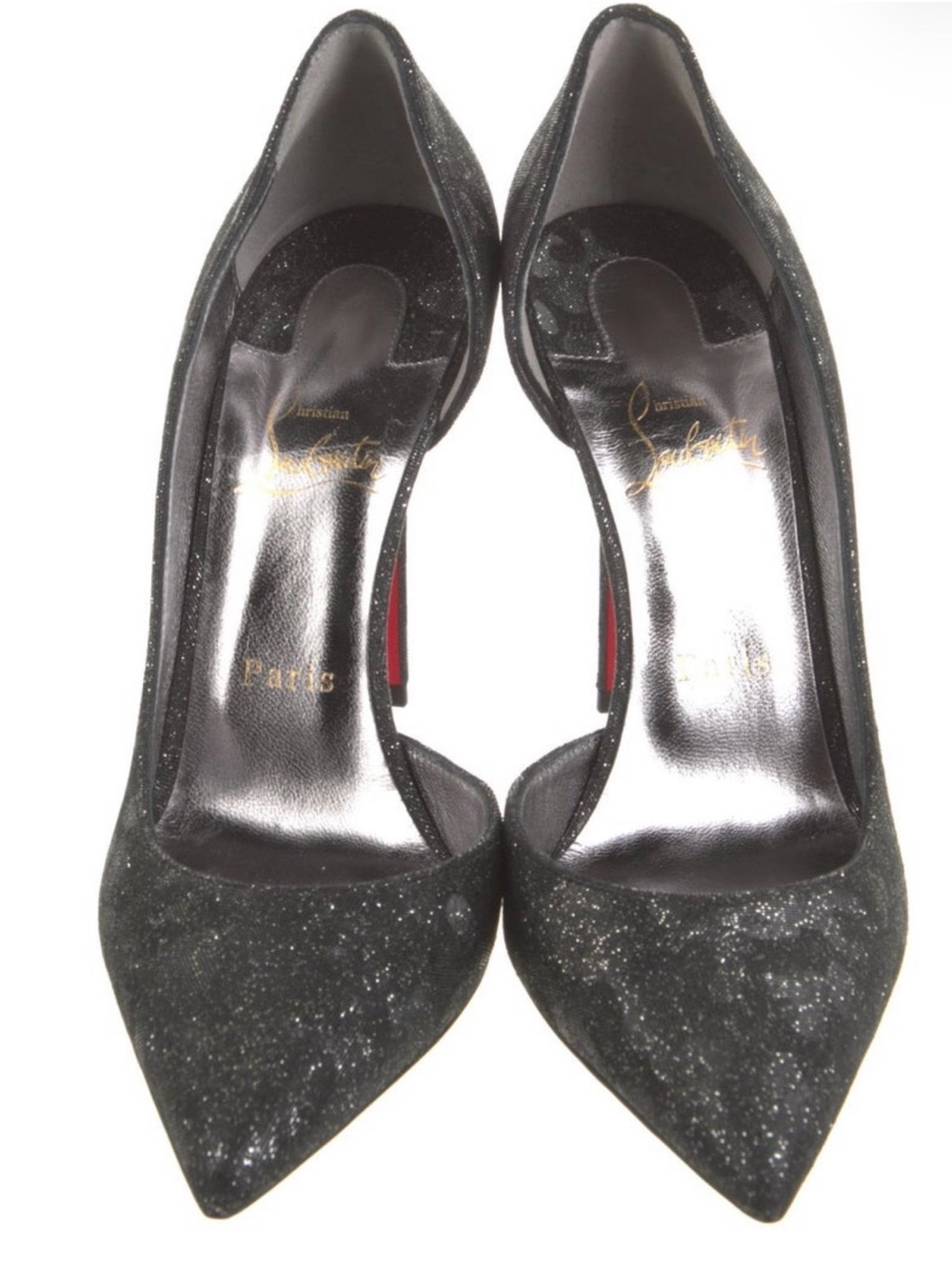 Christian Louboutin Black Glitter Pointed D'Orsay Pumps